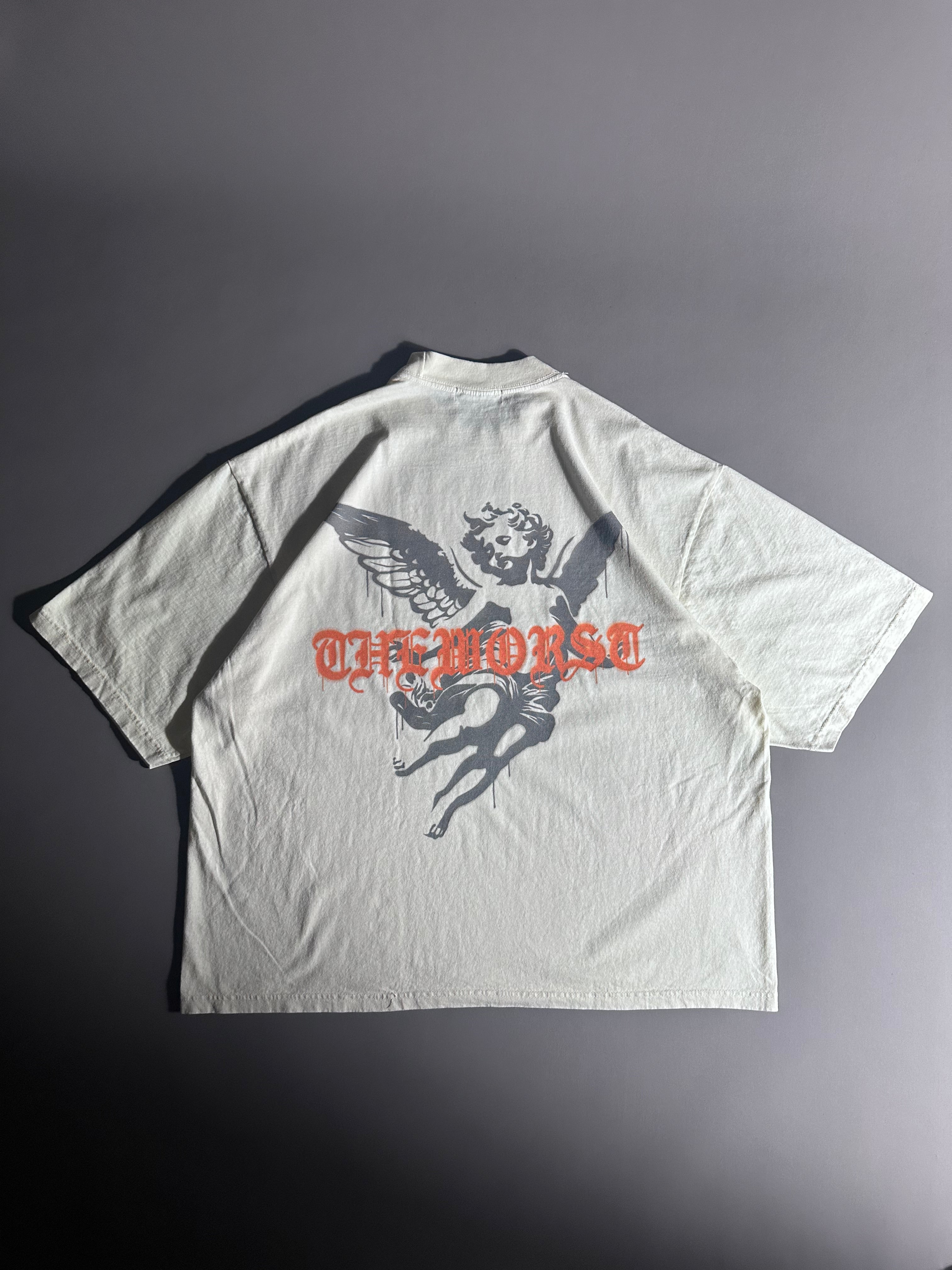 SPRAY PAINTED ANGEL “OVERSIZED” DROP SHOULDER TEE IN OFF WHITE