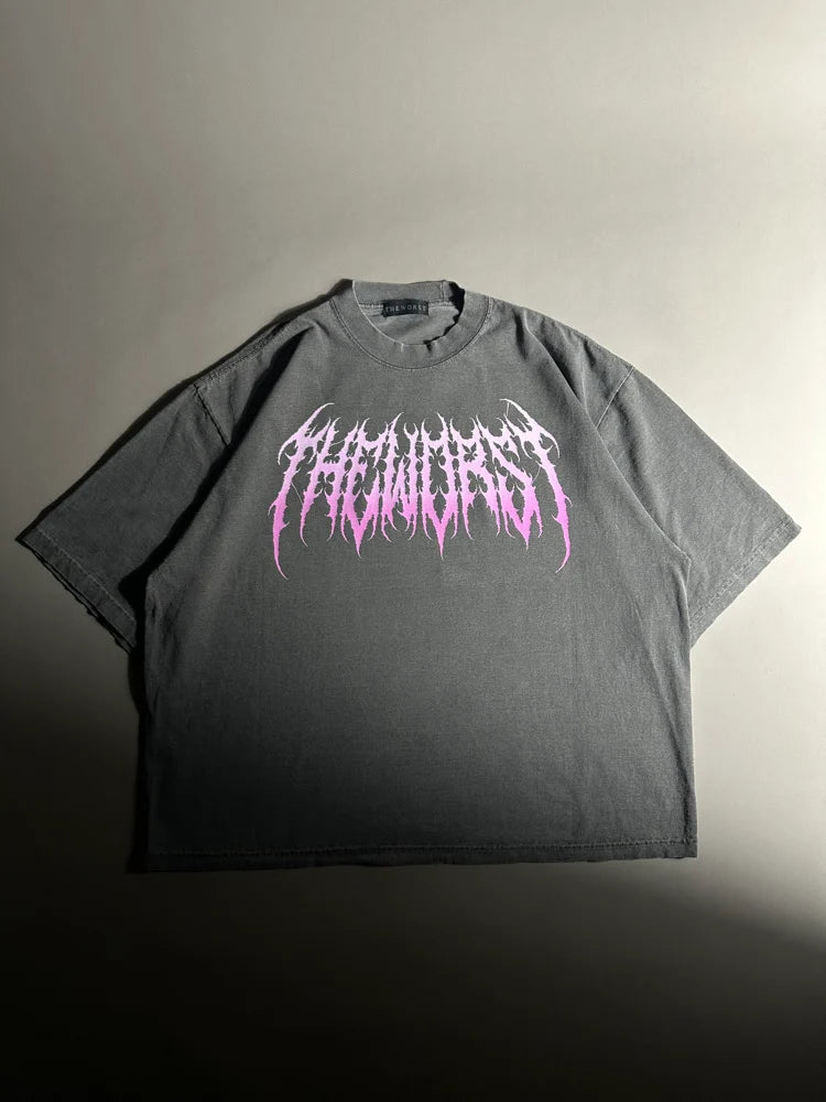 PURPLE GOTHIC CROSS “OVERSIZED” DROP SHOULDER TEE IN VINTAGE BLACK