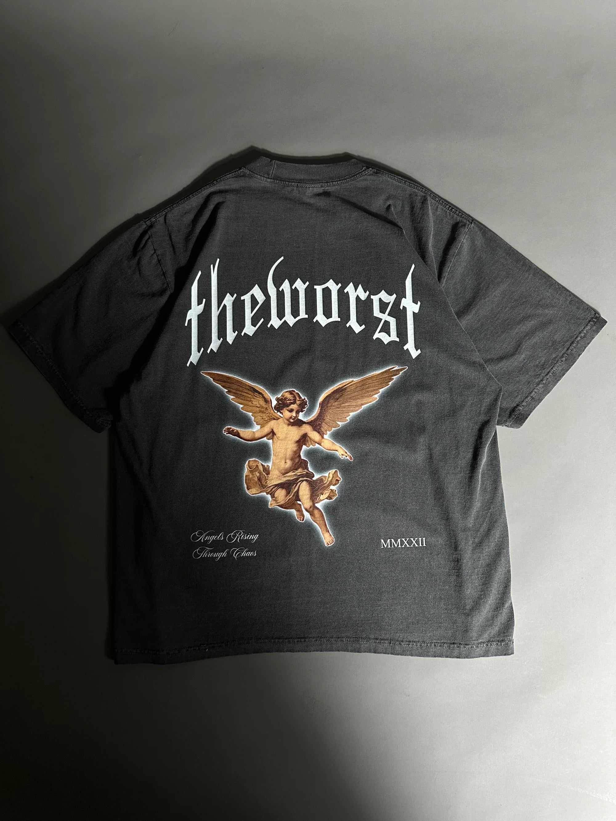 ANGELS RISING THROUGH CHAOS “OVERSIZED” TEE IN VINTAGE BLACK
