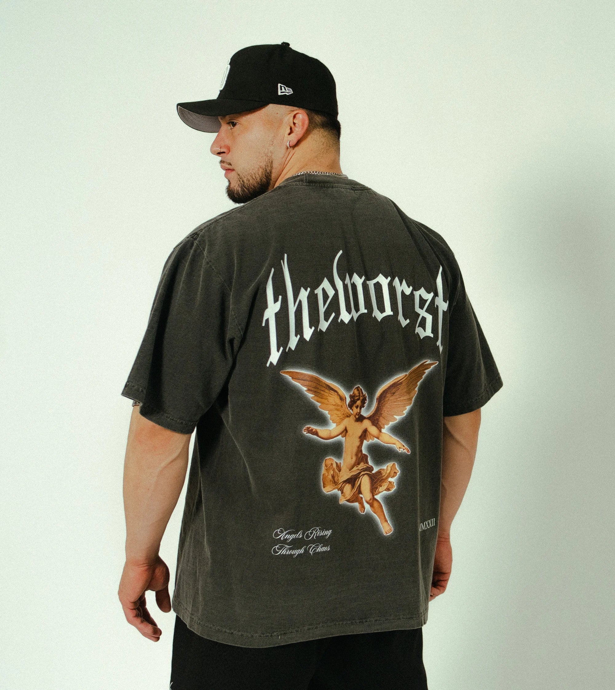 ANGELS RISING THROUGH CHAOS “OVERSIZED” TEE IN VINTAGE BLACK