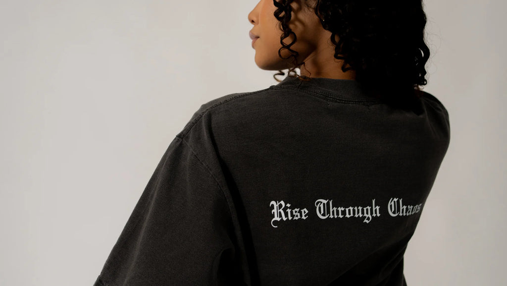 RISE THROUGH CHAOS “OVERSIZED” TEE IN VINTAGE BLACK