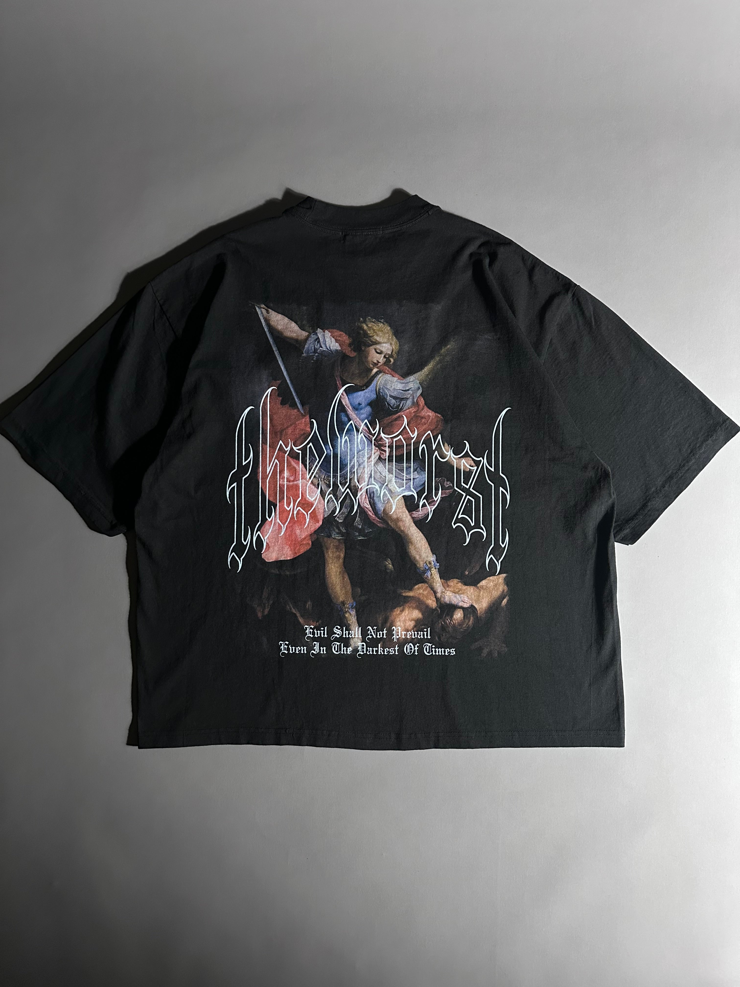 EVIL SHALL NOT PREVAIL “OVERSIZED” DROP SHOULDER TEE IN BLACK