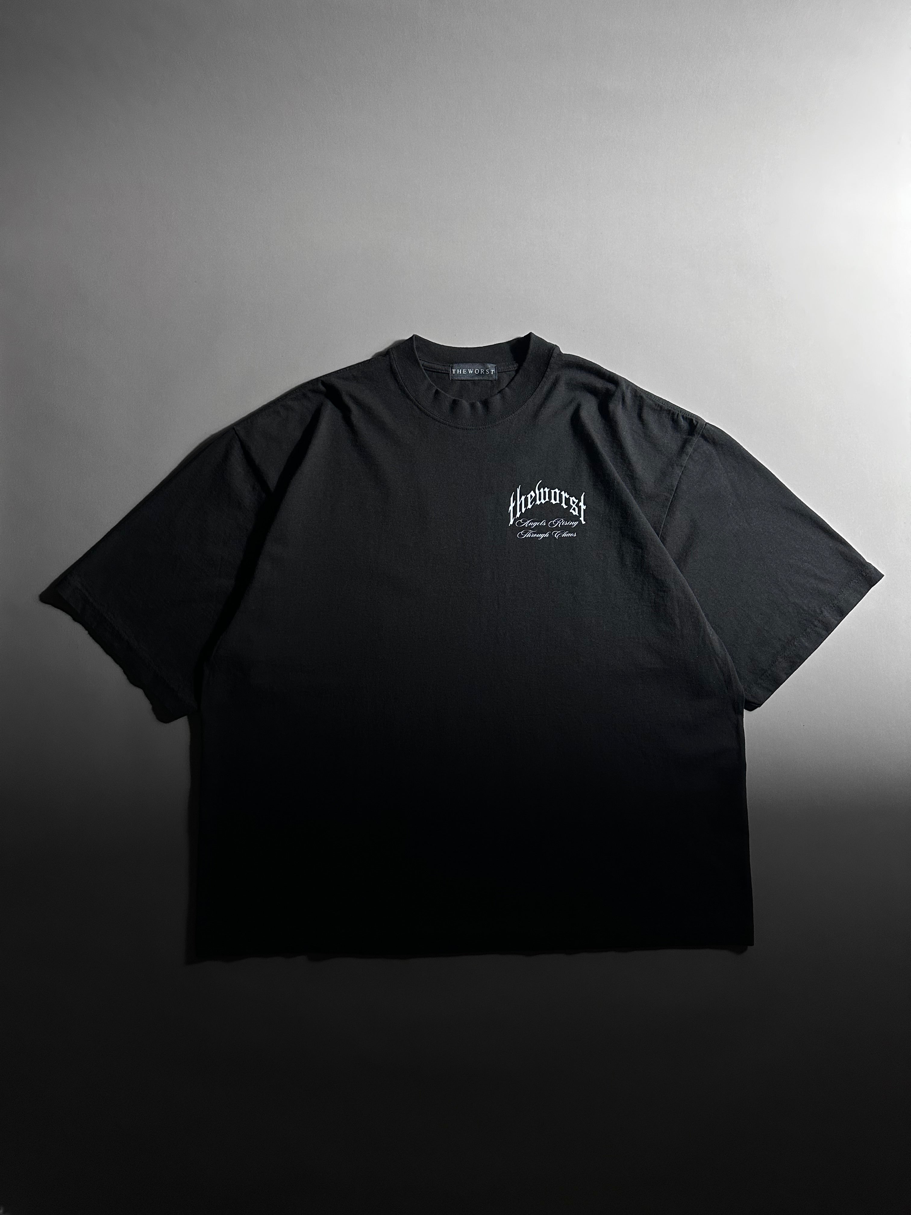 EVIL SHALL NOT PREVAIL “OVERSIZED” DROP SHOULDER TEE IN BLACK