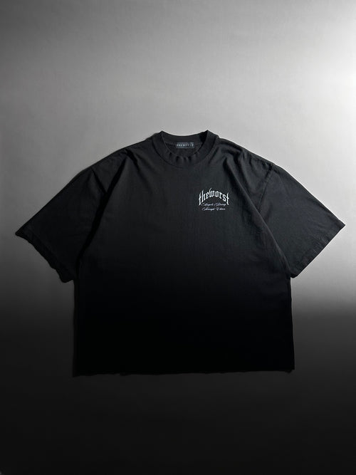 EVIL SHALL NOT PREVAIL “OVERSIZED” DROP SHOULDER TEE IN BLACK